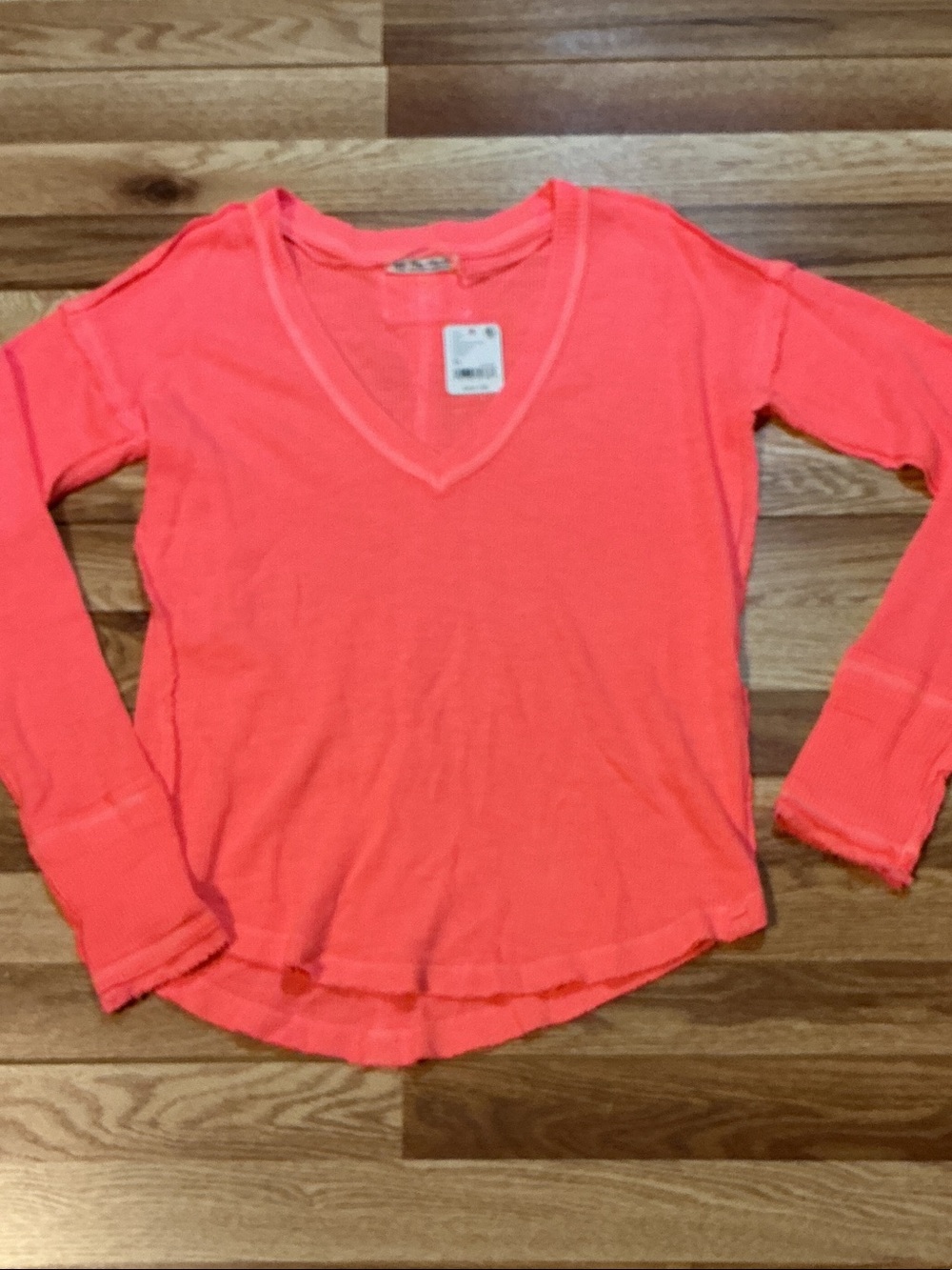 We The Free Neon Coral V-Neck Long Sleeve Top